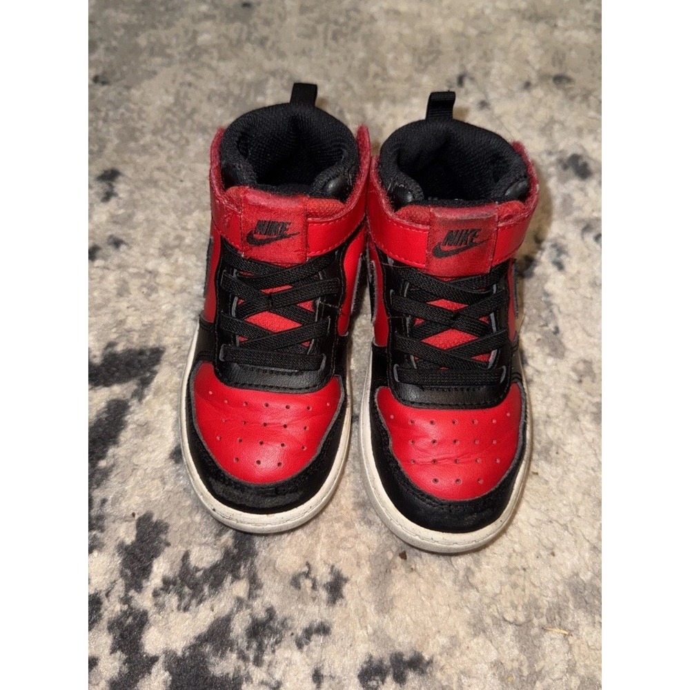 Nike Court Borough Mid 2 CD7784-003 Black Red Shoes Boys 9C Toddler Sneaker